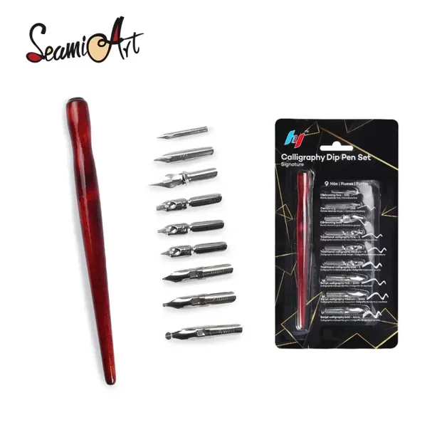 9-Piece Dip Pen & Nib Set with Pen Holder – Calligraphy, Lettering & Drawing Kit