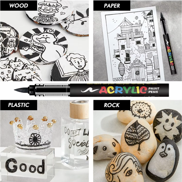 8-Piece Black & White Acrylic Paint Markers – Art Pens for Crafts and Illustration
