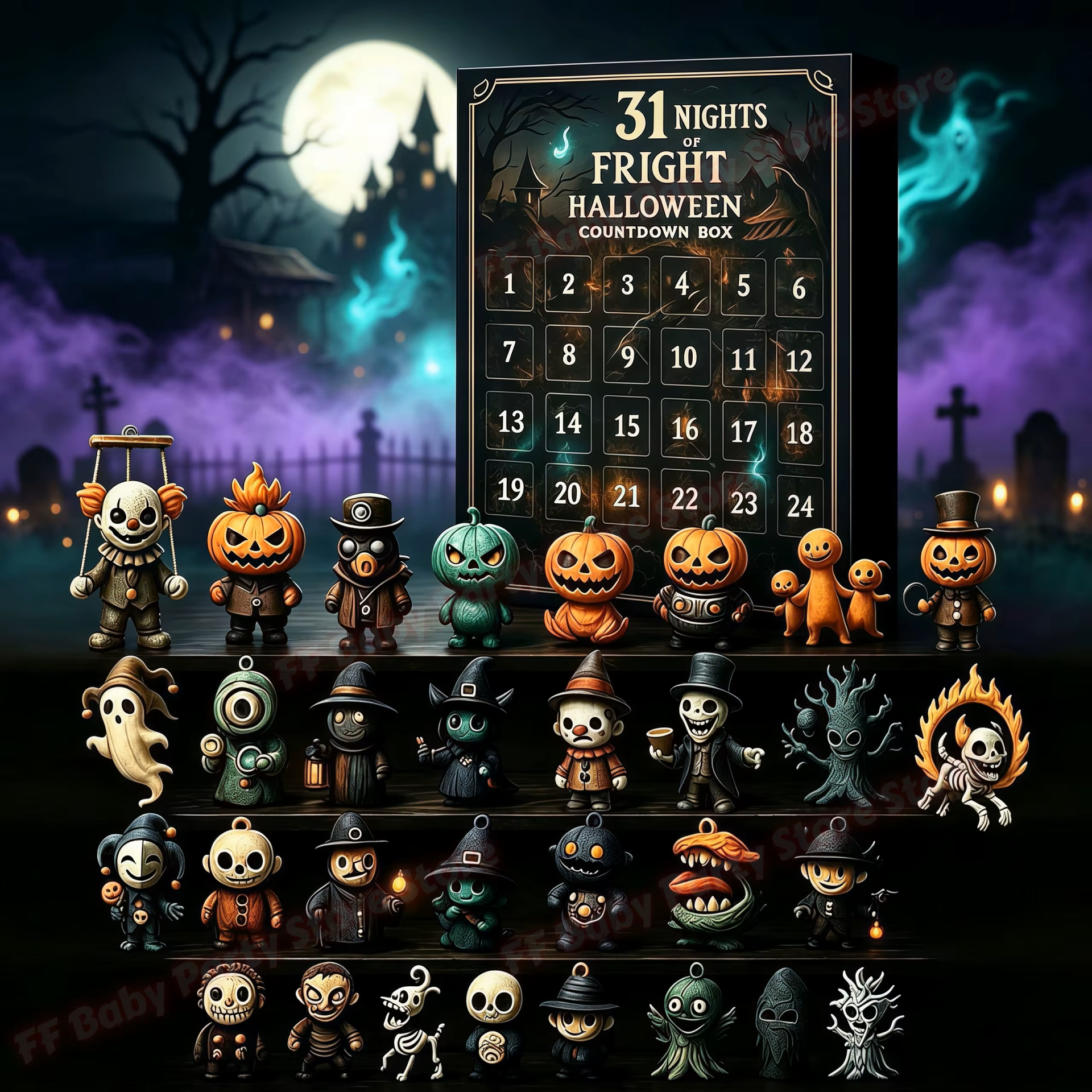 Halloween Advent Calendar 2026 – 31-Night Halloween Countdown Box with 3D Mini Spooky Figurines, Halloween Party Gift