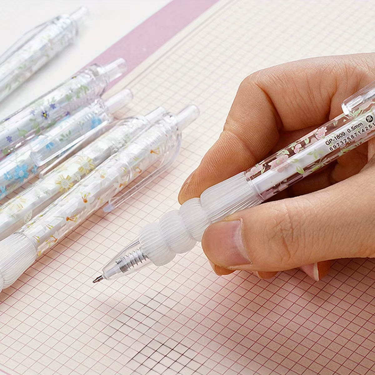 6-Piece Floral Retractable Gel Pens – 0.5mm Black Ink for Journals & Planners