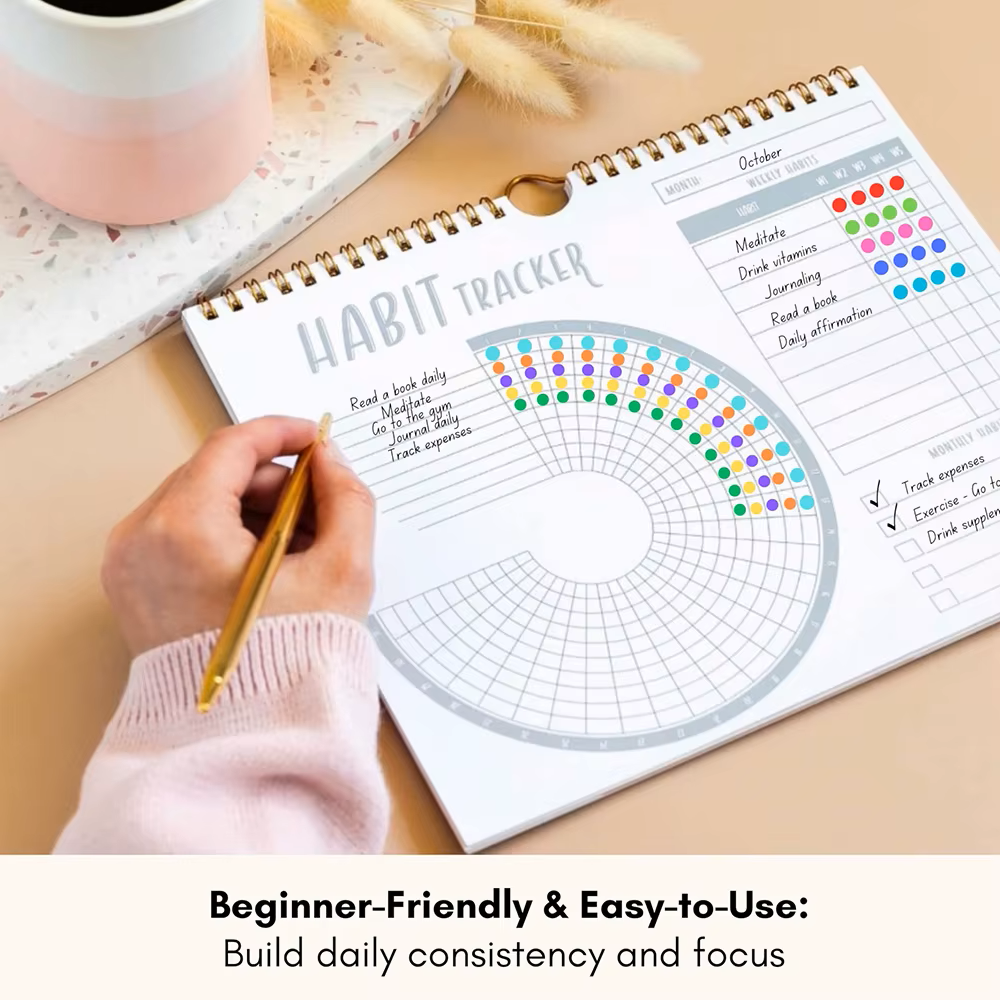 Habit Tracker Journal – Undated 12-Month Motivational Goal & Weekly Planner