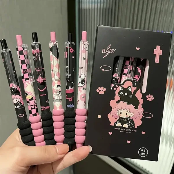 6-Piece Cute Neutral Pen Set – Fast-Drying Soft Tip Daily Writing Pens