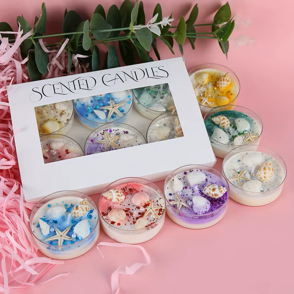 6-Piece Seashell Scented Candle Gift Set with Pearl & Glitter Accents