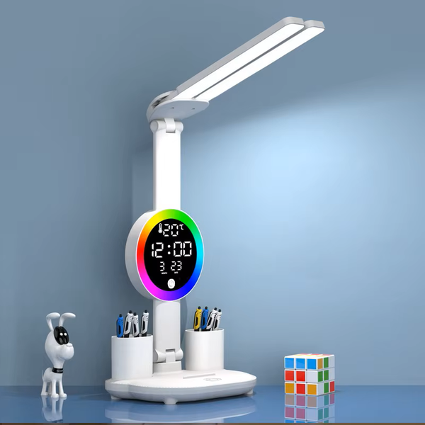 Rechargeable LED Desk Lamp with Fan & Digital Clock – Study, Reading & Night Light