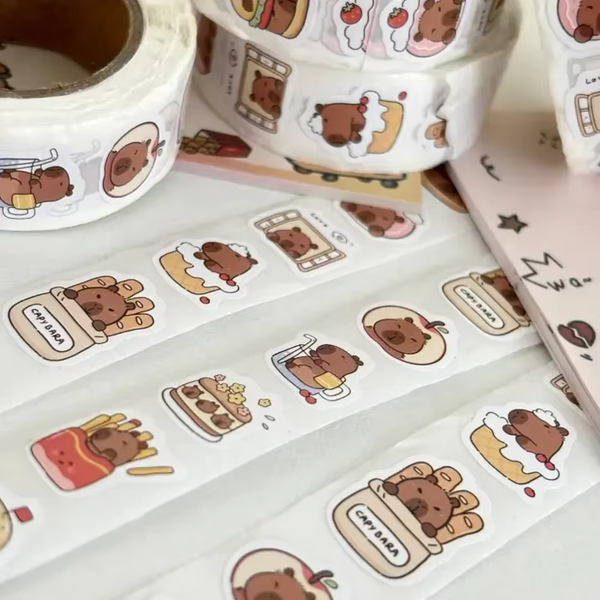 500-Piece Capybara Sticker Roll
