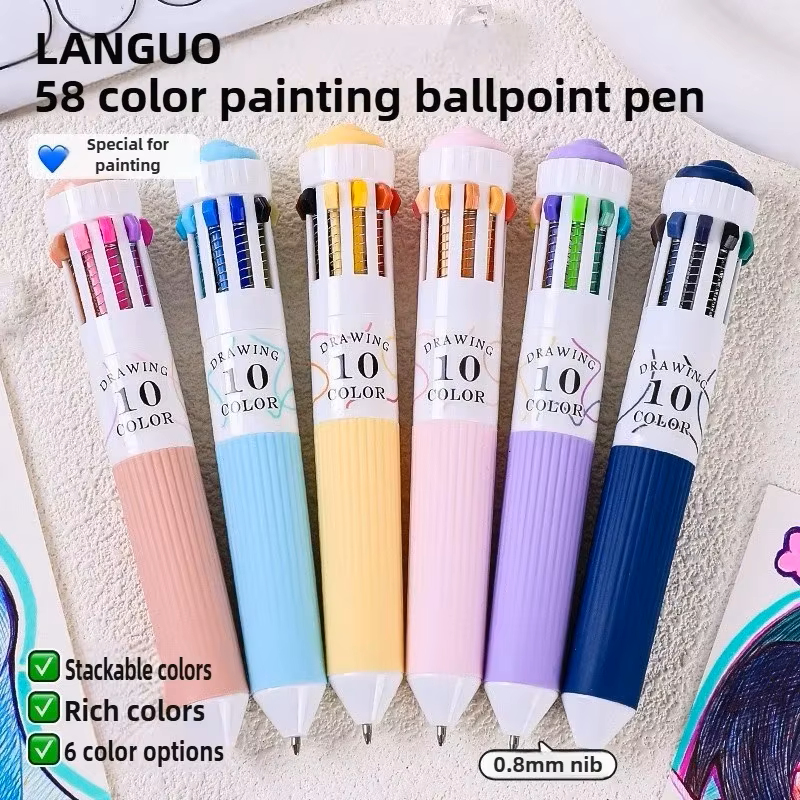 Languo 10-in-1 Multicolor Ballpoint Pen – Retractable Fine-Point Pen