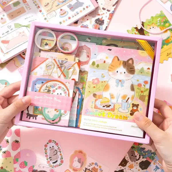 Kawaii Cat Journal Stationery Gift Box – Washi Tape, Stickers & Scrapbook Supplies