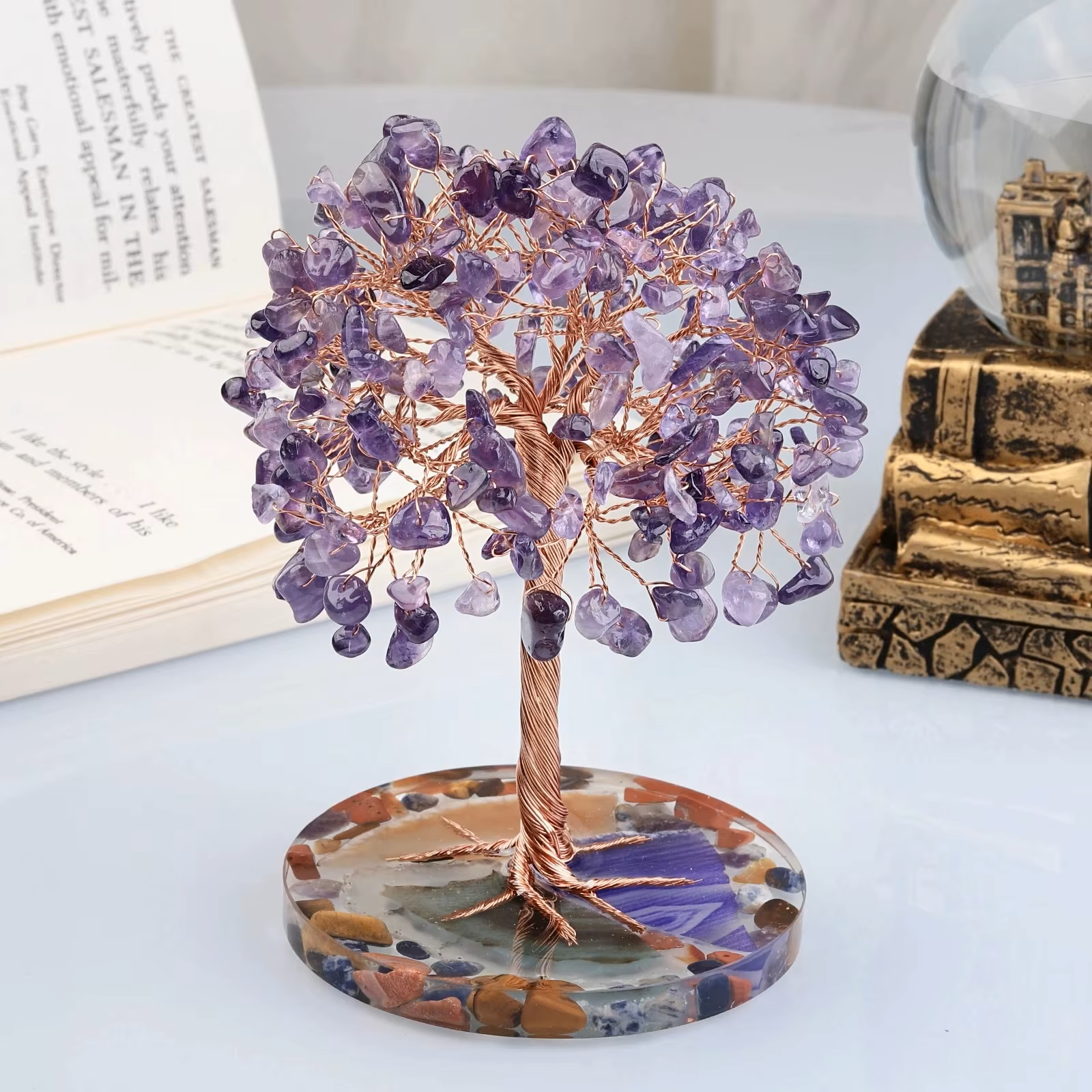 Amethyst Crystal Tree on Natural Agate Base