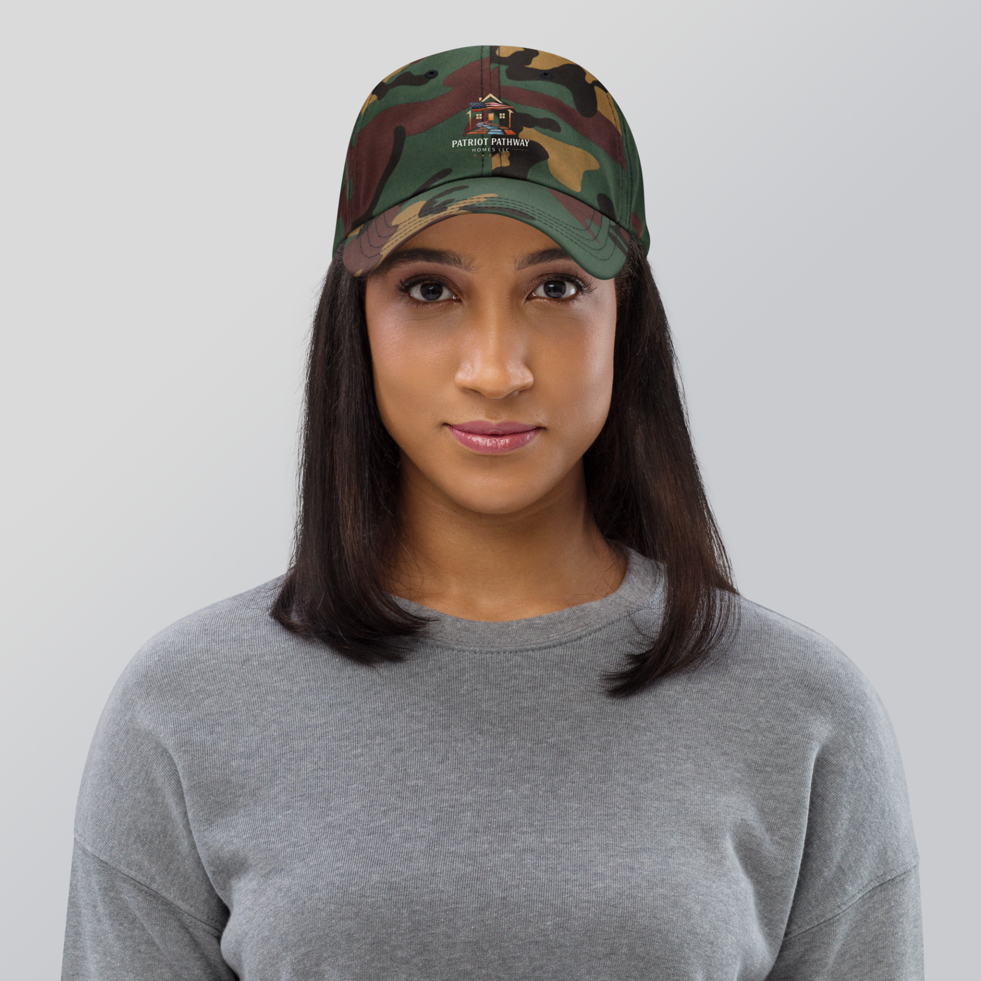 Patriot Pathway Homes Merch Dad Hat in color green camo  