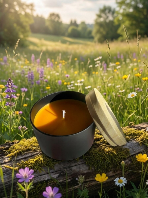 Lemon scented candle in medium tin with wooden lid