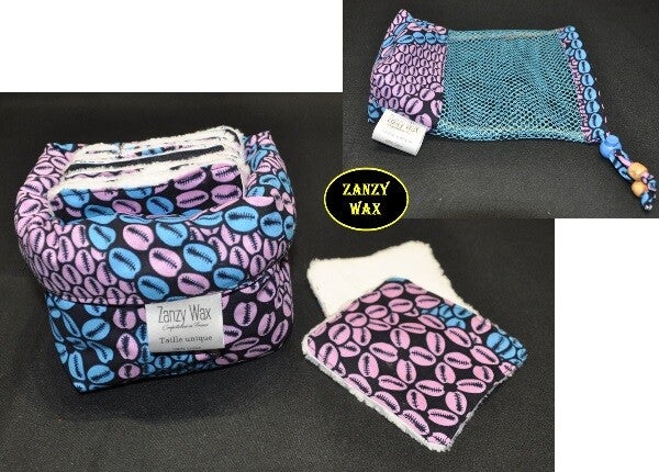 Ensemble 10 lingettes démaquillantes, filet de lavage et panier