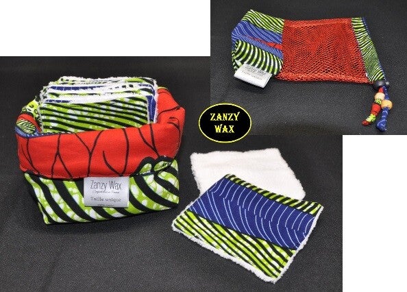 Ensemble 10 lingettes démaquillantes, filet de lavage et panier