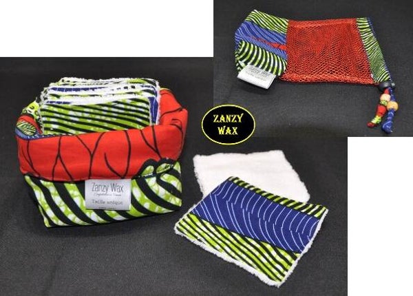 Ensemble 10 lingettes démaquillantes, filet de lavage et panier