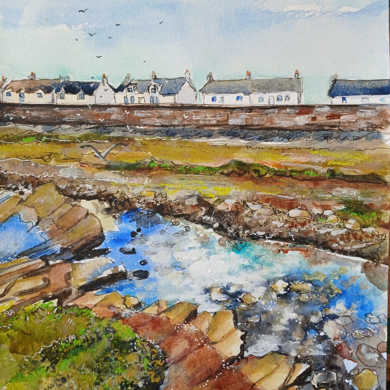 Troon beach, mixed media on A4 paper £80