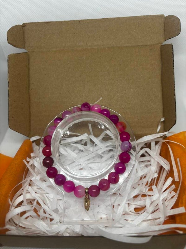 Bracelet Agate rose rayé