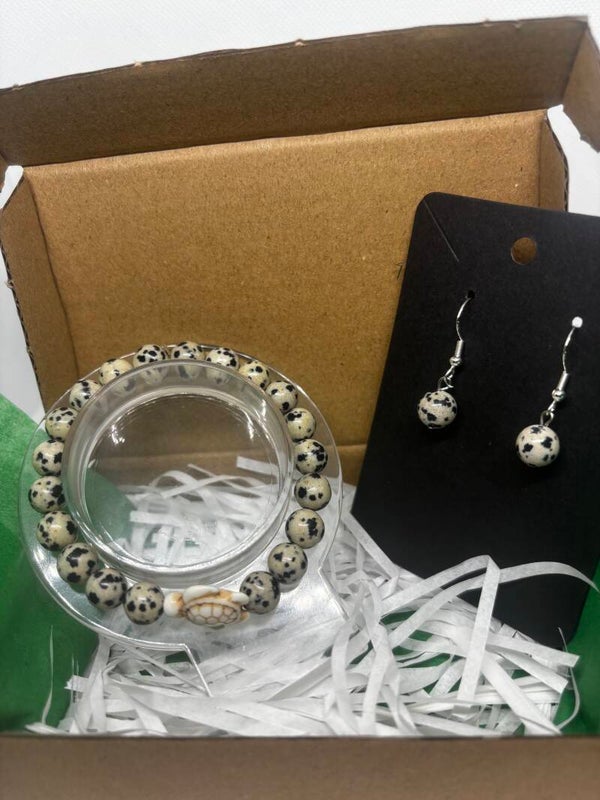 Box Bracelet & Boucles d’oreilles Jaspe Dalmatien