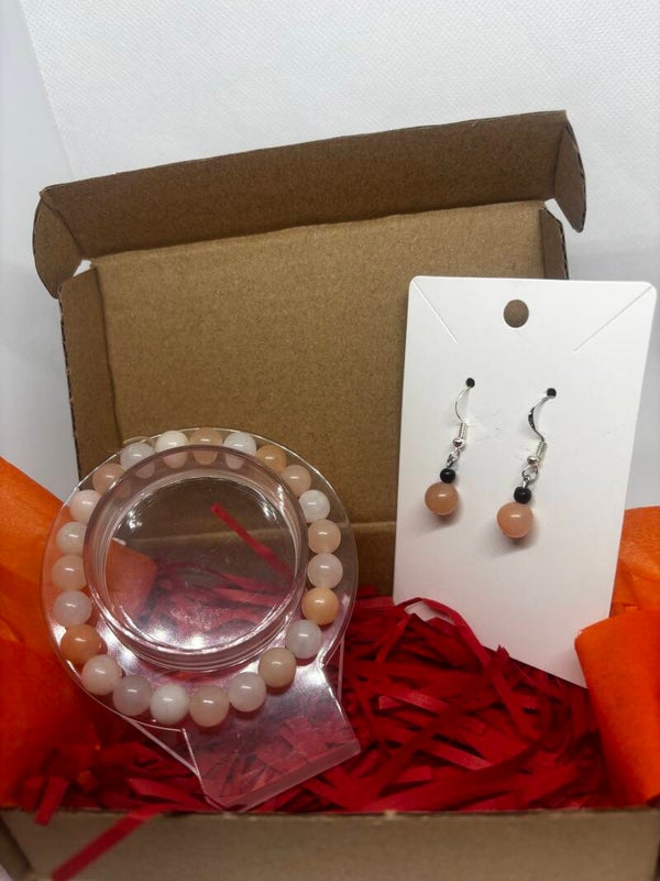 Box Bracelet & Boucles d’oreilles en Pierre de Lune Pêche