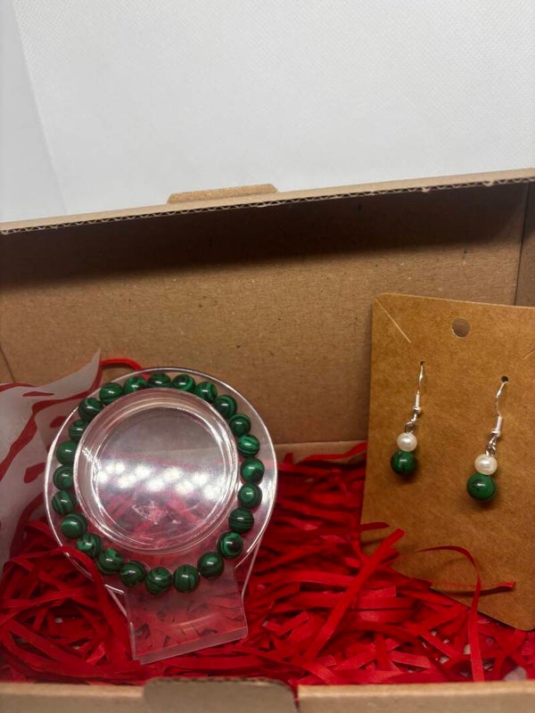 Box Bracelet & Boucles d’oreilles en Malachite