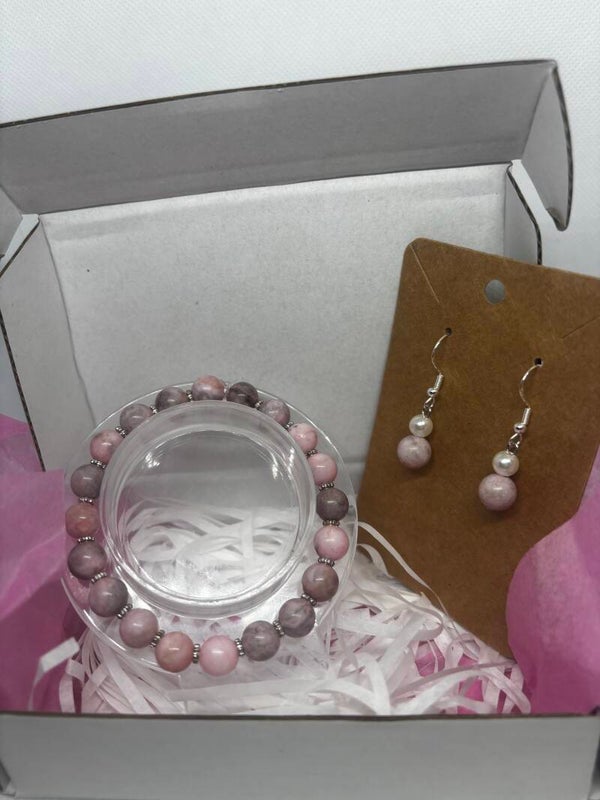 Box Bracelet & Boucles d’oreilles en Rhodonite