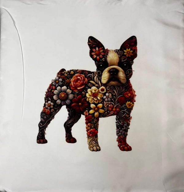 Housse de coussin Bouledogue Fleuri