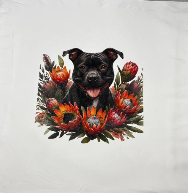 Housse de coussin chien et fleurs