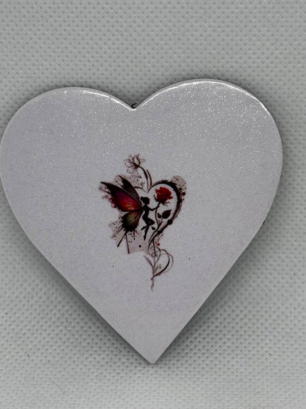 Magnet cœur fée et rose