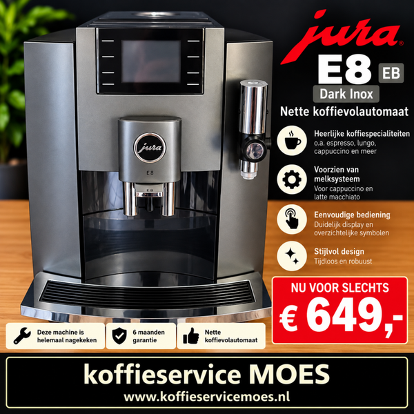 Jura E8 EB Dark Inox gebruikt gereviseerd