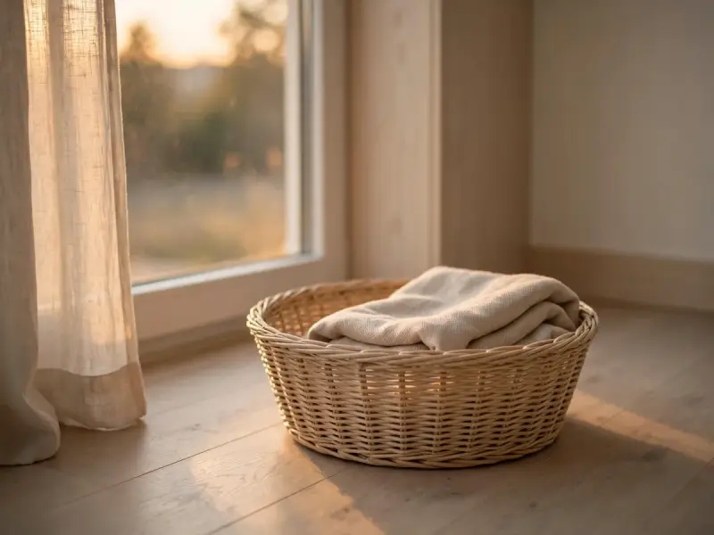 Panier vide d’un chien décédé près d’une fenêtre, symbole des affaires que l’on n’ose pas ranger après un deuil animal.