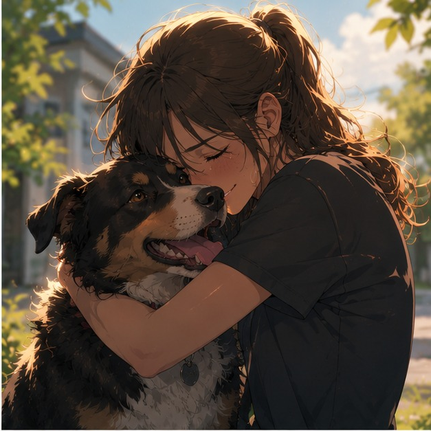 Une jeune femme enlace son chien adopté quelques mois auparavant, illustrant le lien profond qui peut naître malgré un temps de vie partagé très court.