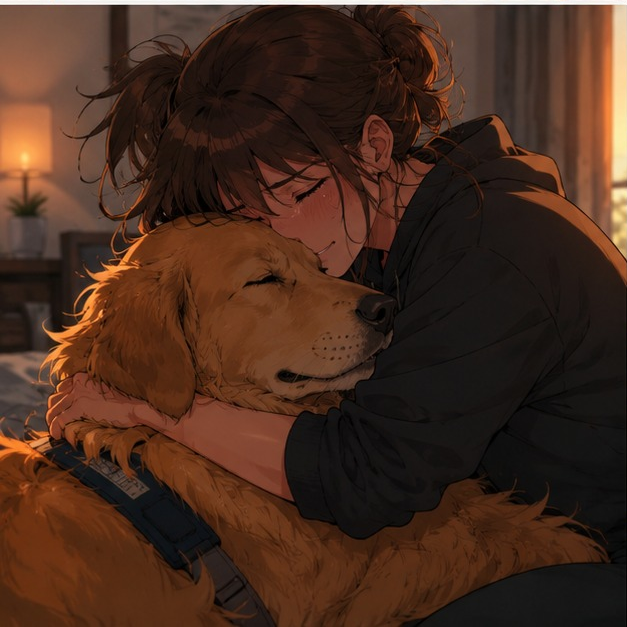 Une femme enlace son chien qui l'aidait à surmonter ses crises d'angoisse, symbole du lien profond entre un humain et son compagnon.