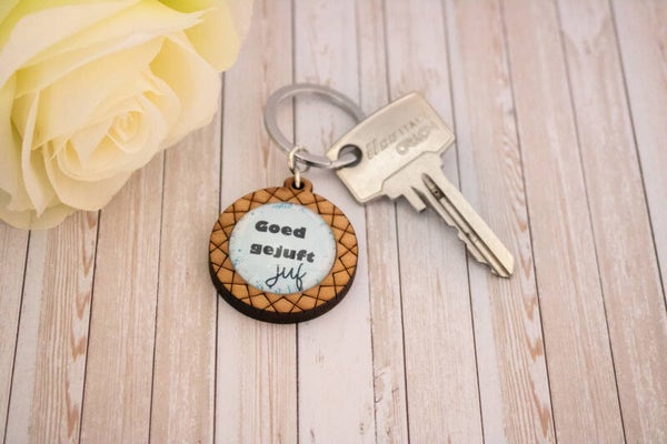 Sleutelhanger hout: Goed gejuft JUF!