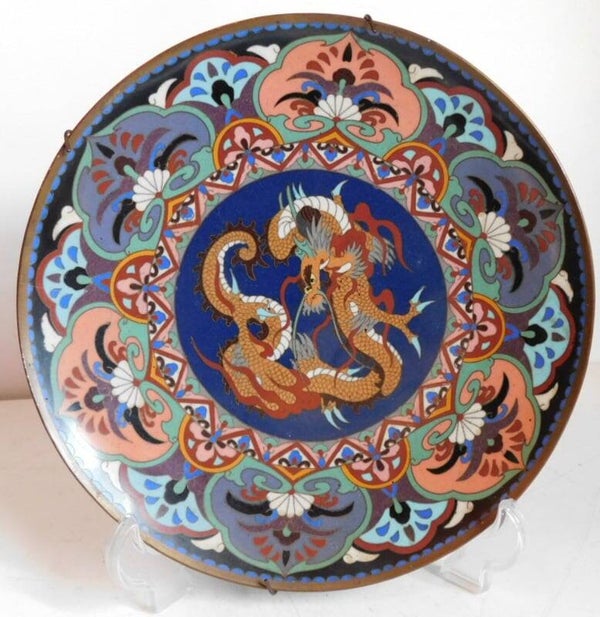 Japanese Cloisonne Emaille Meiji bord with Dragon