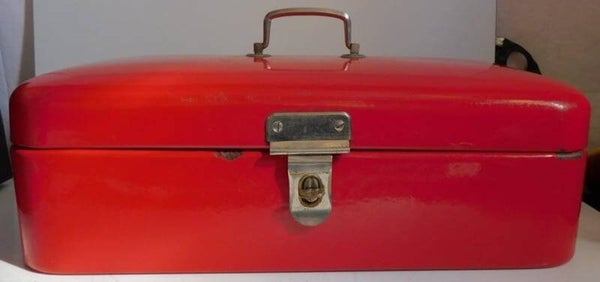 Brocante rode emaille broodtrommel