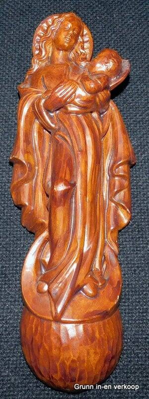 Vintage houten Maria beeldje met kind