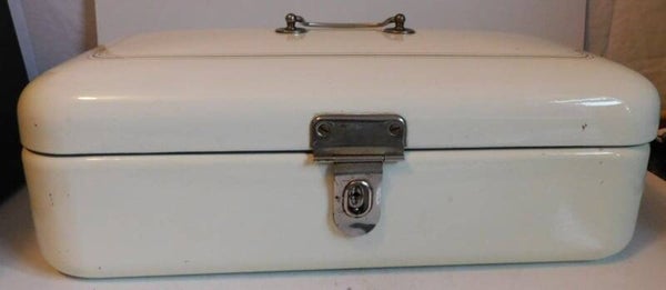 Emaille crèmekleurige broodtrommel
