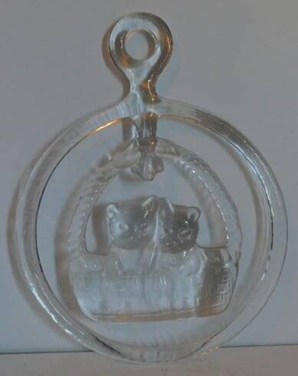 Kosta Boda, two kittens in basket Suncatcher