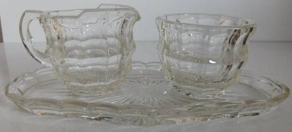 Dikwandige glazen melk & suikerpot met onderschaal