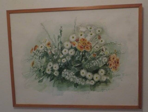 Gesigneerde Aquarel, met florale afbeelding