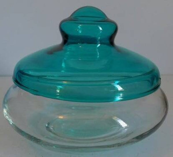 Leerdam Bonbonnière met turquoise deksel