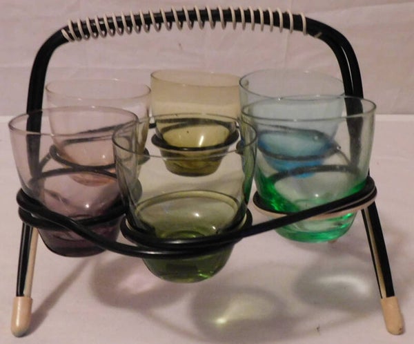 Set gekleurde glazen + houder