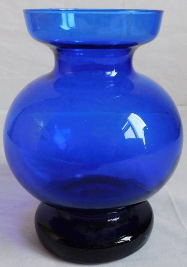 Ingrit Glas vaas, Mid Century kobalt blauwe vaas, GlashÜtte