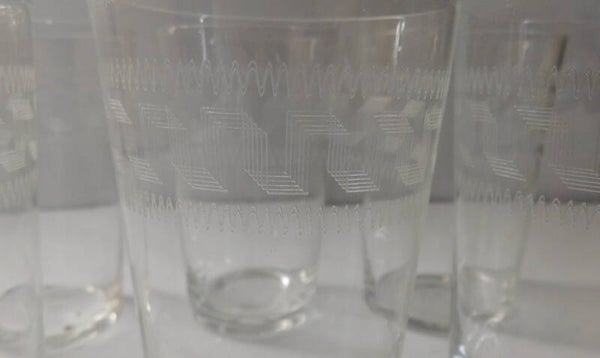 Leerdam bekerglazen met gravure Guilloche Grec