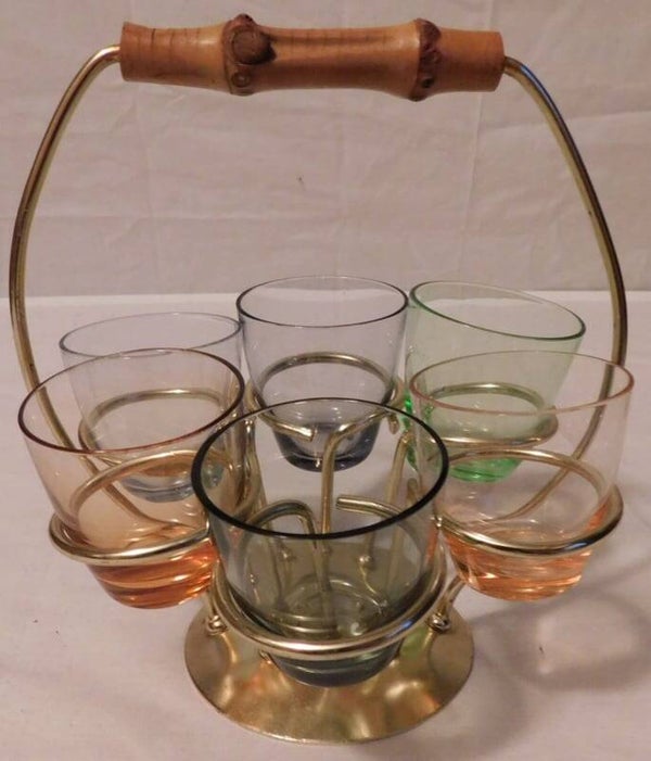 Set gekleurde glazen + houder