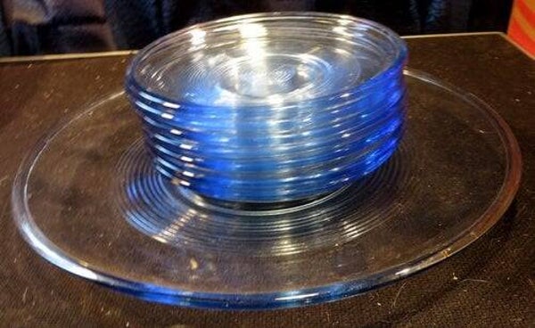 Brocante 8-delige glazen gebaksset