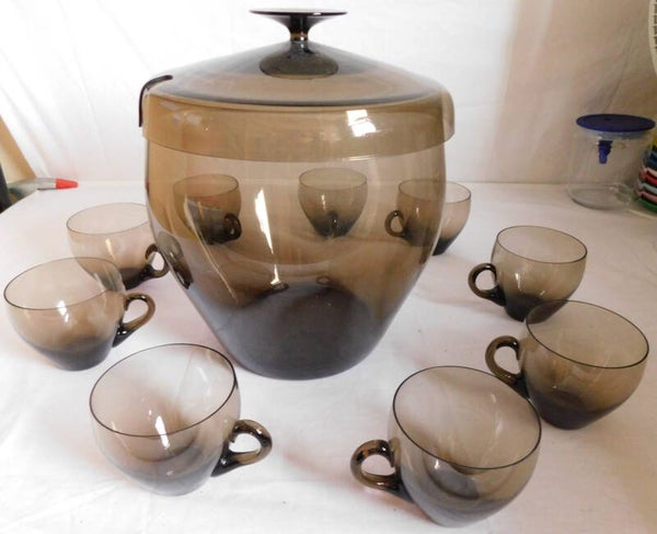 Bowl kom, met deksel, incl. negen glazen