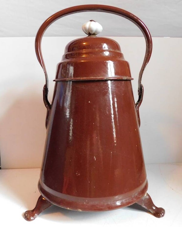 Antieke bruine emaille doofpot