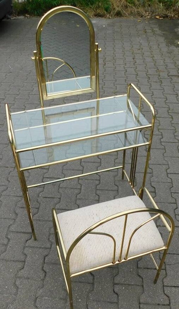 Hollywood Regency Gold Dressing Table Set.