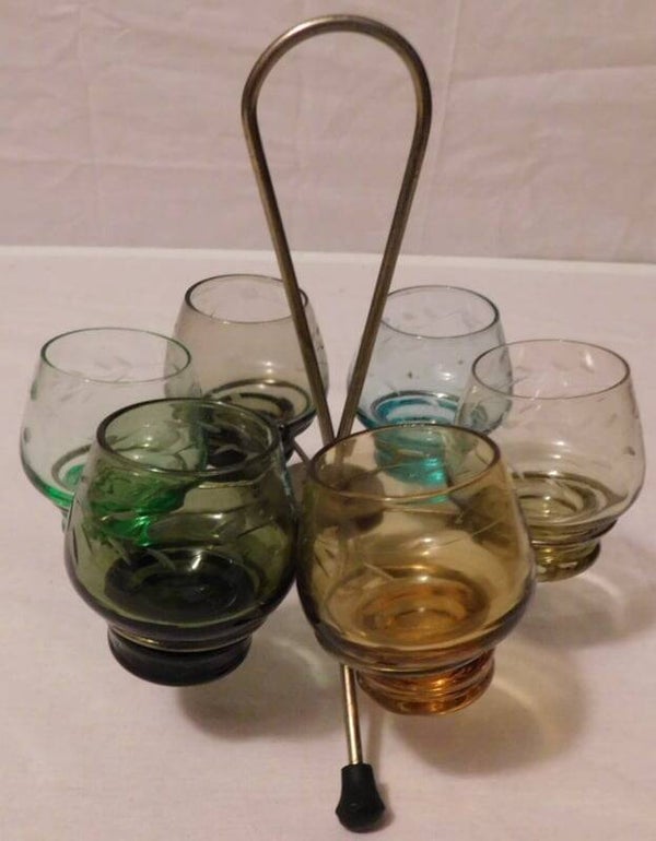 Set gekleurde glazen + houder