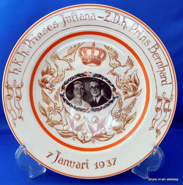 Wandbord 07 januari 1937 huwelijk Juliana-Bernhard
