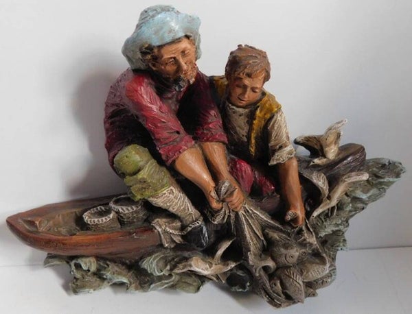 Vintage wand decoratie, De Oude Visser in reliëf
